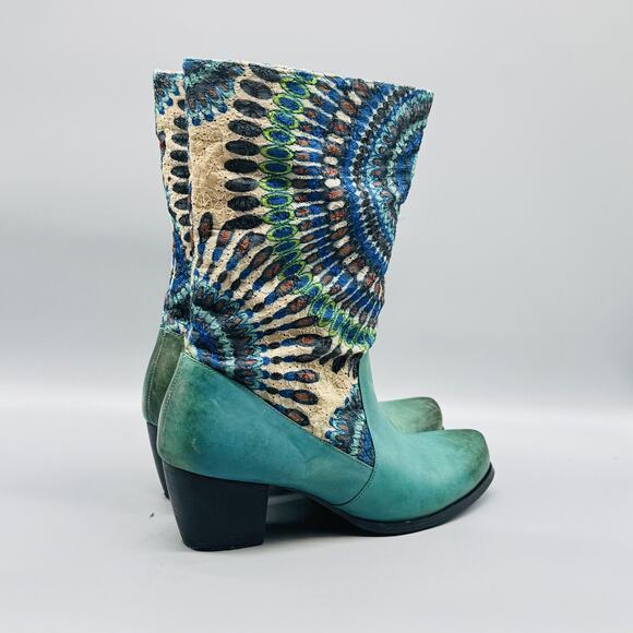 L'Artiste Spring Step Boots Womens 7.5 Blue Leather Peru Western Mid Calf Boho - Picture 6 of 11